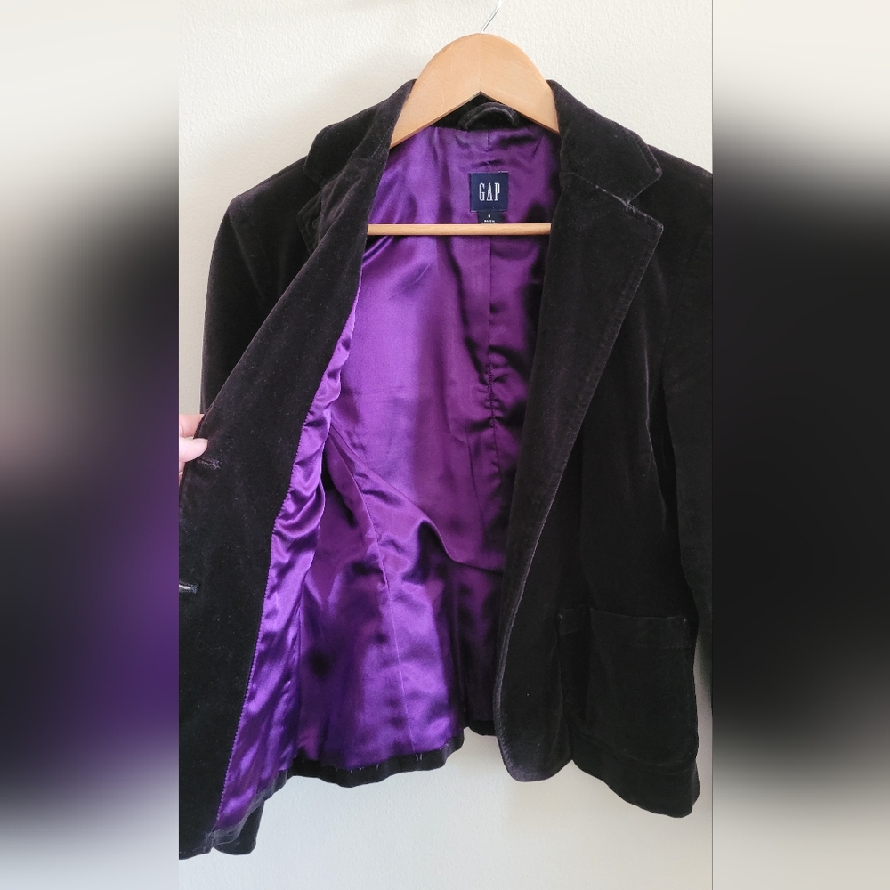 Y2K Gap Crushed Velvet Satin Lined 2 Button Blazer, Women's 6, Black & Purple - Picture 4 of 12